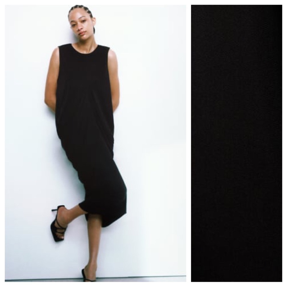 NWT. Zara Black Rolled Midi Dress with Back Deep Neck. Size XS-S.